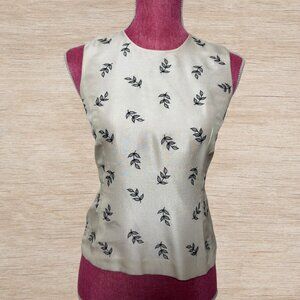Ann Taylor Silk Cream Sleeveless Blouse Size 2 Floral Pattern Workwear Office